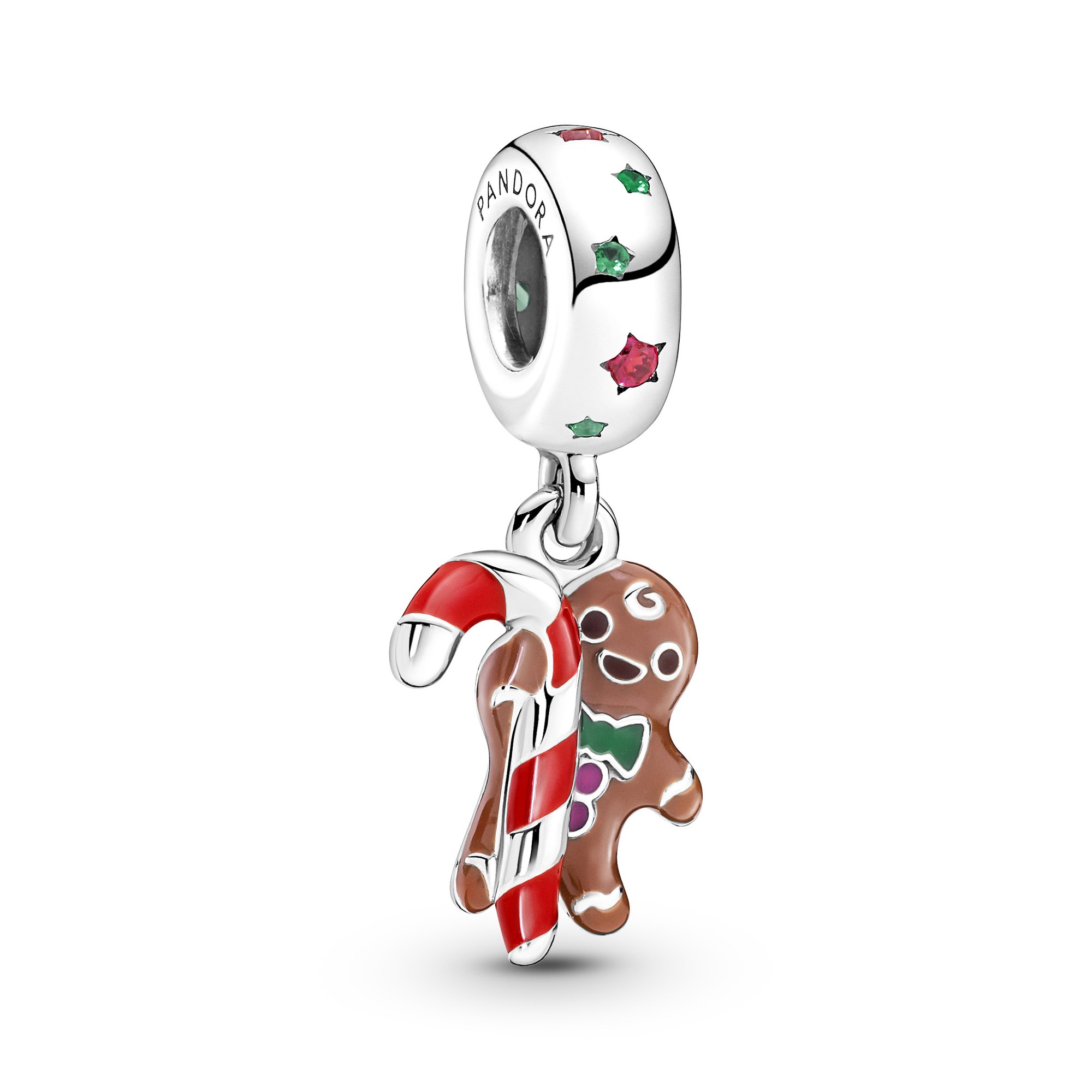 Pandora Charm Anhänger - Lebkuchenmann Anhänger xmas - Sterling Silber - Kristall & Emaille - Bunt