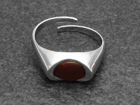 Schlichtes verstellbares Silberring Rho mit Karneolstein, rhodiniert, von Juwelier Harnisch, in moderner Form gehalten, ideal als modisches Accessoire.