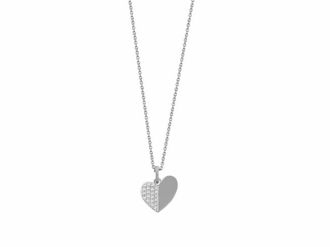 Xenox Sterling Silber Kette XS3610 mit einer Liebe Herzanhänger, halb glänzend und halb mit Steinbesatz, in der Länge von 40 bis 45 cm, elegante Karreekette in romantischem Design.