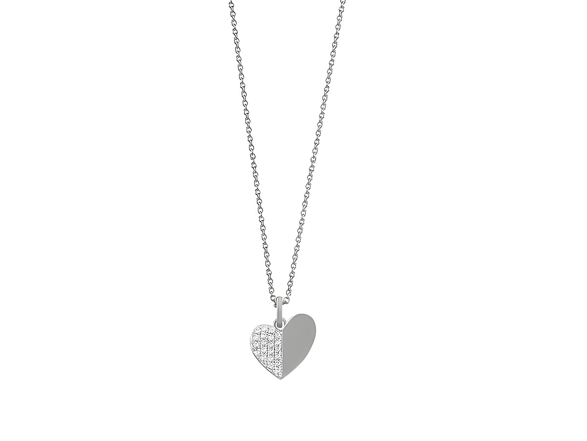 Xenox Sterling Silber Kette XS3610 mit einer Liebe Herzanhänger, halb glänzend und halb mit Steinbesatz, in der Länge von 40 bis 45 cm, elegante Karreekette in romantischem Design.
