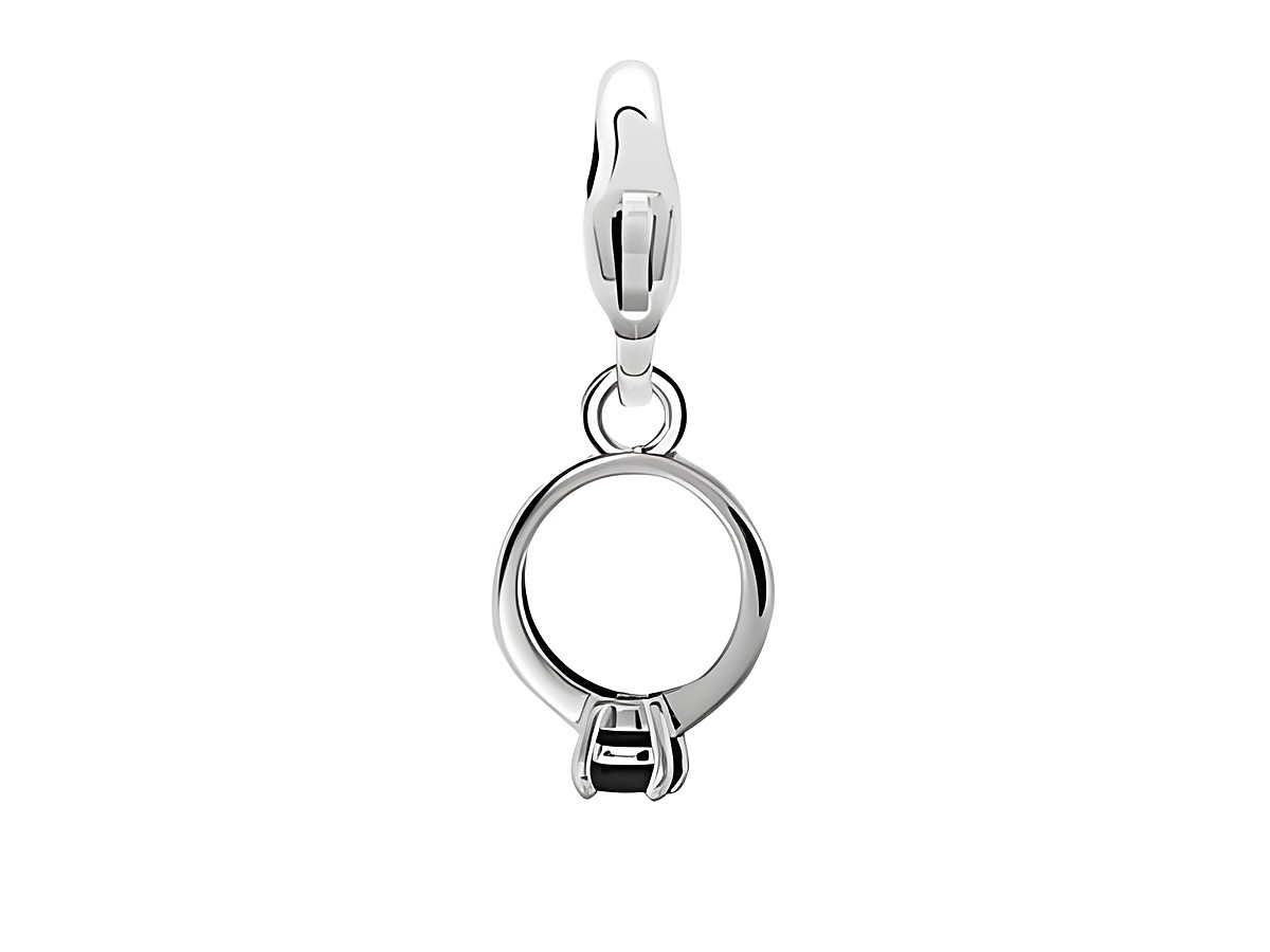 Silberner Charm von Ti Sento, Mini Ring Black 8159ZB, in runder Form mit Clipverschluss, ideal für individuelle Schmuckkreationen und das Hinzufügen von persönlichen Akzenten.