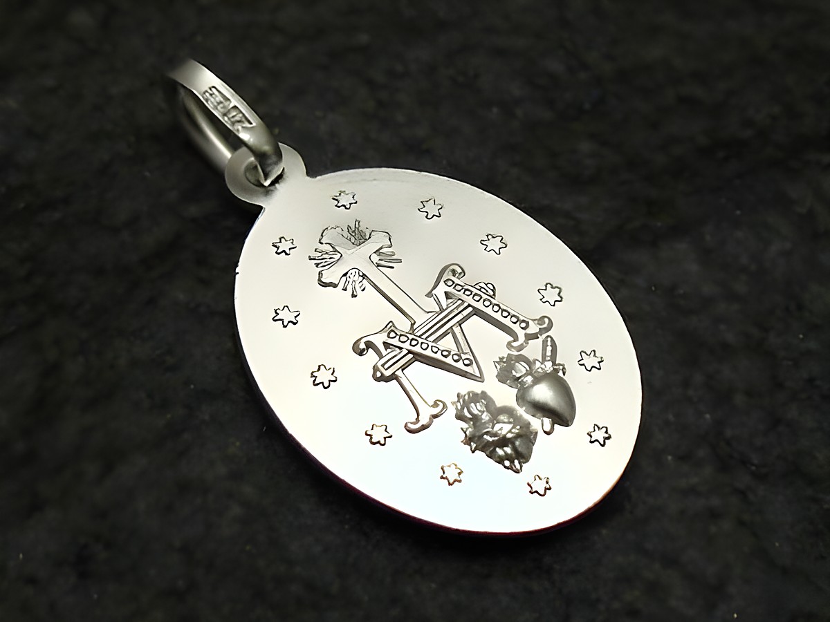 Milagrosa Herzen Heilige Maria Sterling Silber Anhänger von Juwelier Harnisch, stilvoll gestalteter Anhänger mit religiösem Motiv und feiner Verarbeitung, ideal als Schutzpatron. – Ansicht 2