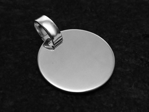Gravurplatte poliert Sterling Silber Anhänger 14 mm, Hersteller Juwelier Harnisch, schlichtes Design, ideal zum Gravieren persönlicher Motive oder Botschaften.