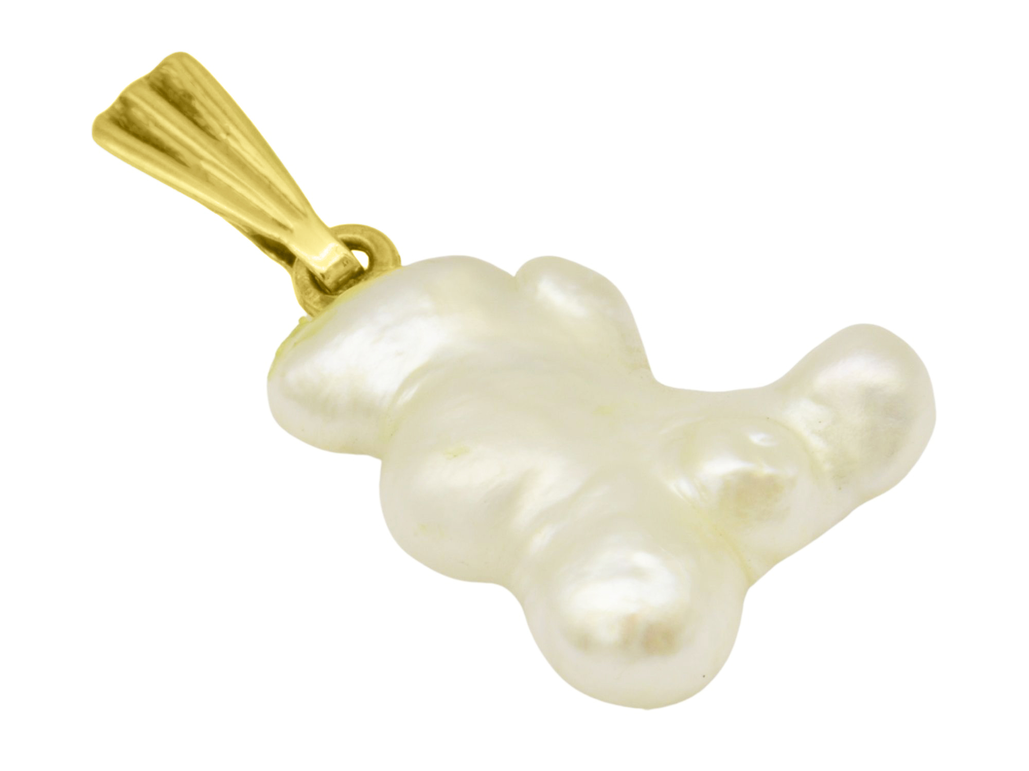 Anhänger Wolke Biwa Perle - Gelbgold poliert - Biwa Perle Weiß