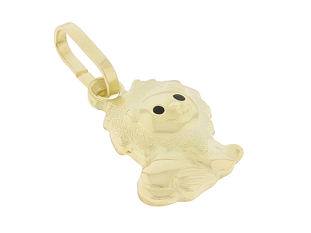 Löwe Anhänger aus Gold 333 teilmattiert süß, Hersteller Juwelier Harnisch, mit detailreicher Darstellung und schwarzen Steinen als Augen, ideal zur Schmuckverzierung.