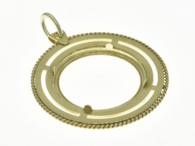 Münzfassung Anhänger aus 585 Gold für max. 20,2 mm Durchmesser, mit eleganter Kordelstruktur, hergestellt von Juwelier Harnisch, ideal für individuelle Münzen.