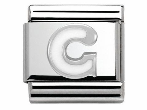 Buchstaben Charm in Classic SilverShine mit dem Buchstaben G aus Emaille, Hersteller Nomination, geeignet für Armbänder und Schmuckstücke.