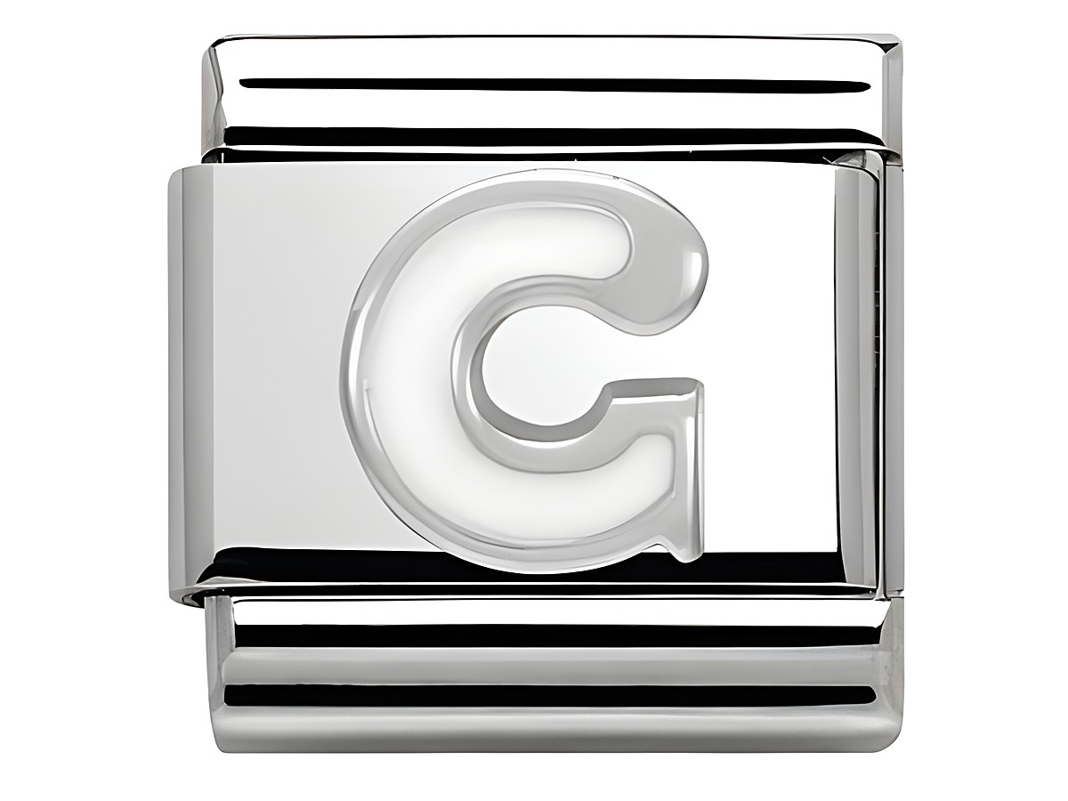 Buchstaben Charm in Classic SilverShine mit dem Buchstaben G aus Emaille, Hersteller Nomination, geeignet für Armbänder und Schmuckstücke.