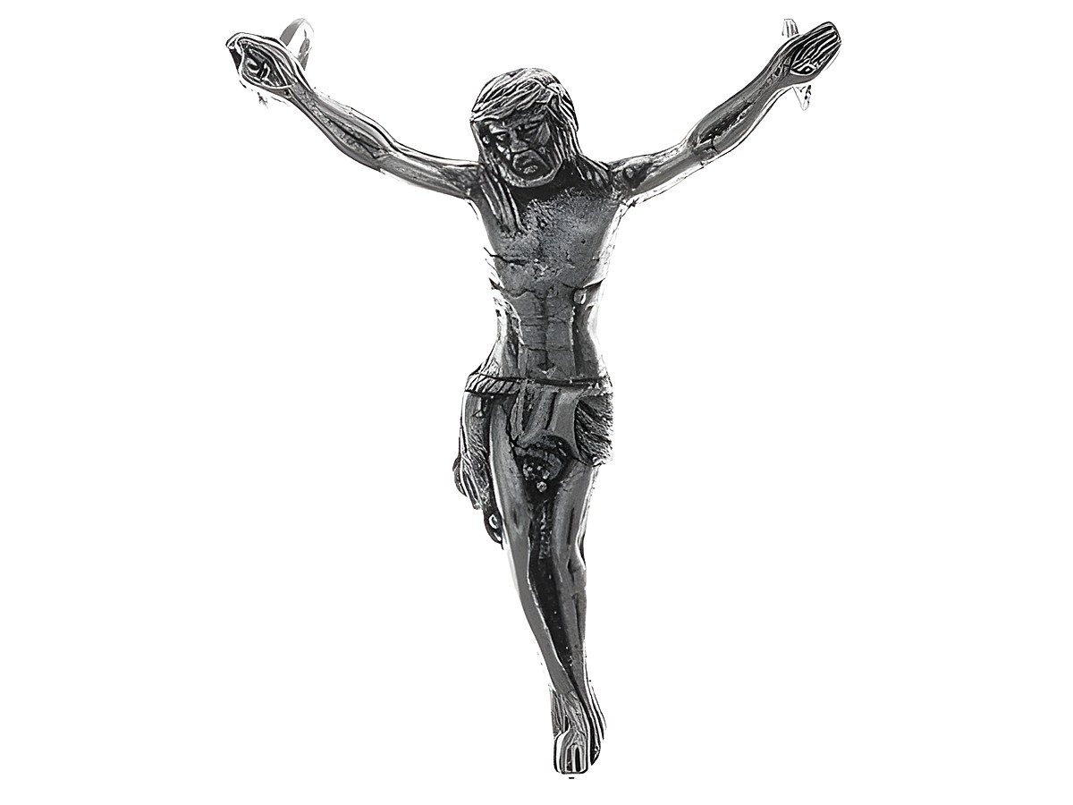 925 Sterling Silber Anhänger mit einer Christusfigur von Jesus, detailliert gestaltet und in einem schlichten Stil gehalten, ideal für religiöse Symbole und Schmuckliebhaber.
