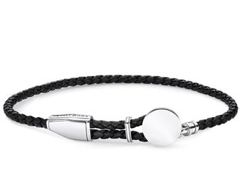 Schwarzes geflochtenes Armband von Thomas Sabo A1863-682-11-L25v, mit silbernem Verschluss und weißem Stein, verstellbar von ca. 14 bis 25 cm, ideal für jeden Anlass.