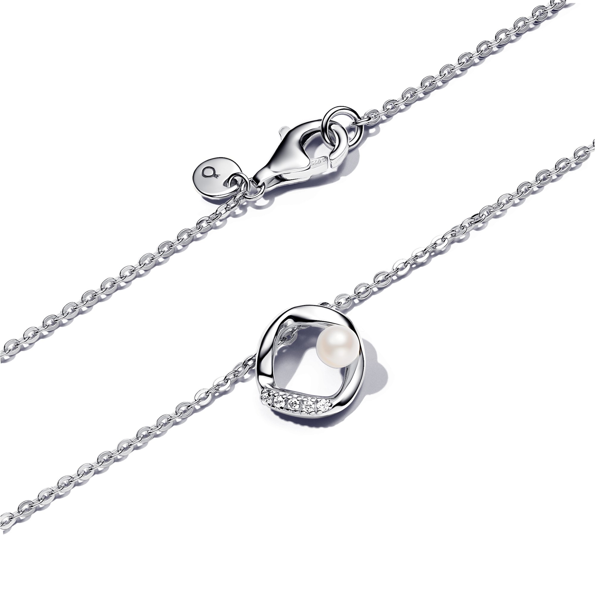Pandora ESSENCE 45 cm organisch geformter Pavé Kreis & Süßwasserzuchtperlen Collier-Halskette - Silber – Ansicht 3