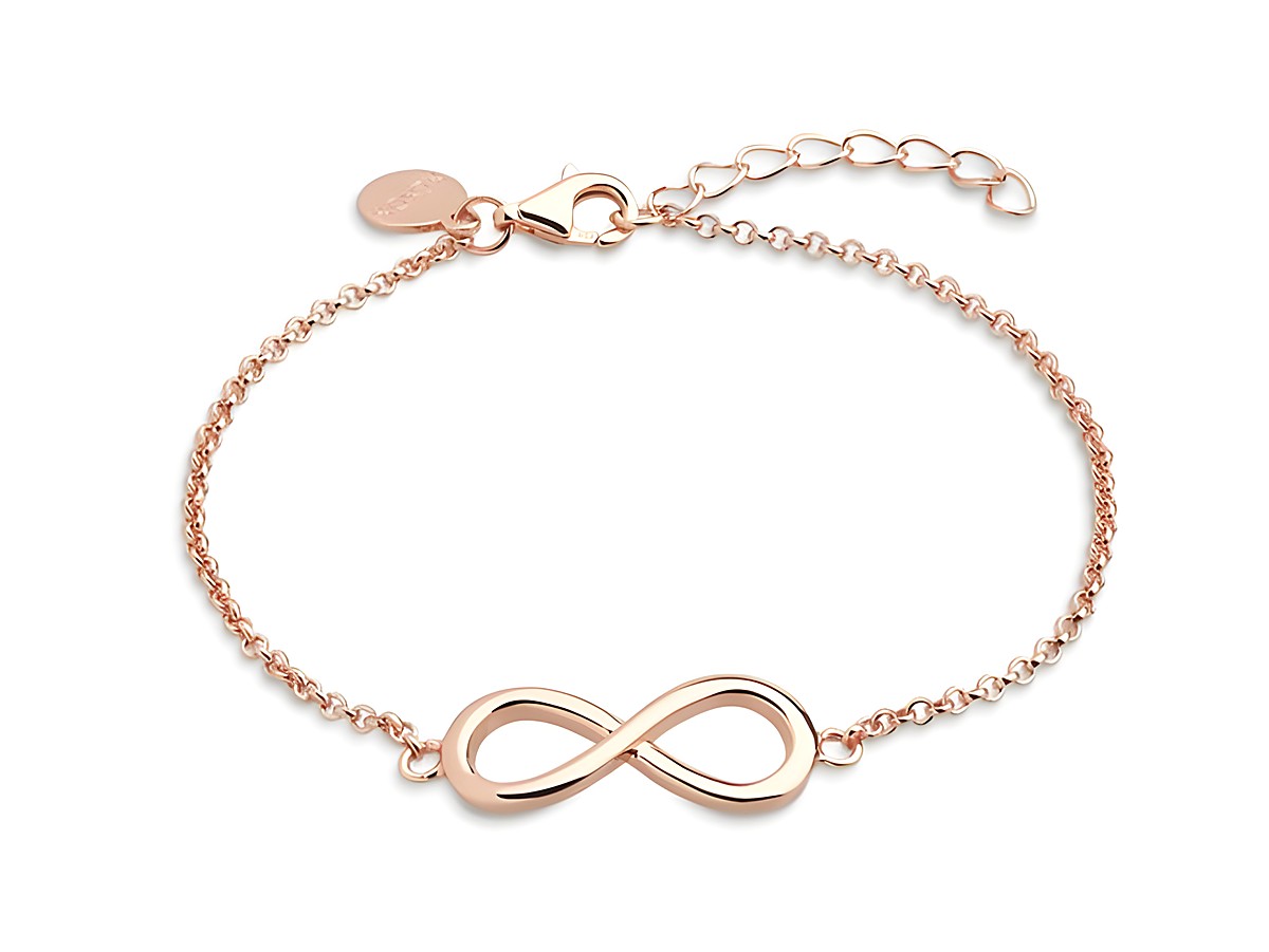 Xenox Sterling Silber Armband XS2764R in Roségold vergoldet, feine Ankerkette mit Infinity-Symbol, verstellbar von 15 bis 20 cm, elegantes Schmuckstück für jeden Anlass.