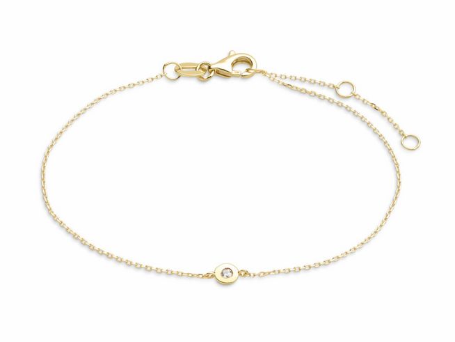 Xenox Gold Armband XG4053G aus 375 Gold mit Karreekette, 15-18 cm, Gelbgold, glänzendes Design und funkelndem Zentralkristall, ideal für besondere Anlässe.