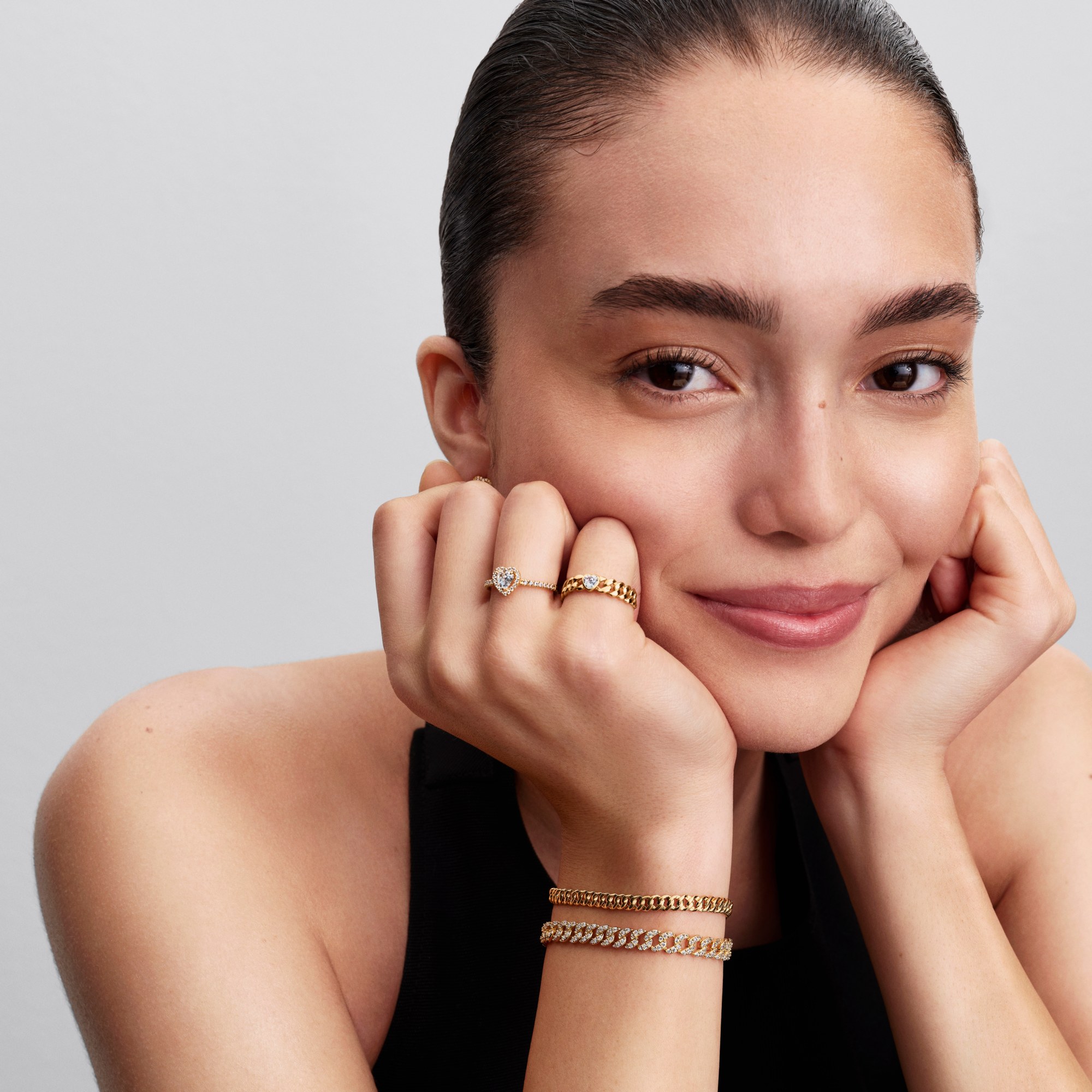 Pandora Herz Cuban Kette Ring - Gelbgold Vergoldung - Zirkonia – Ansicht 4