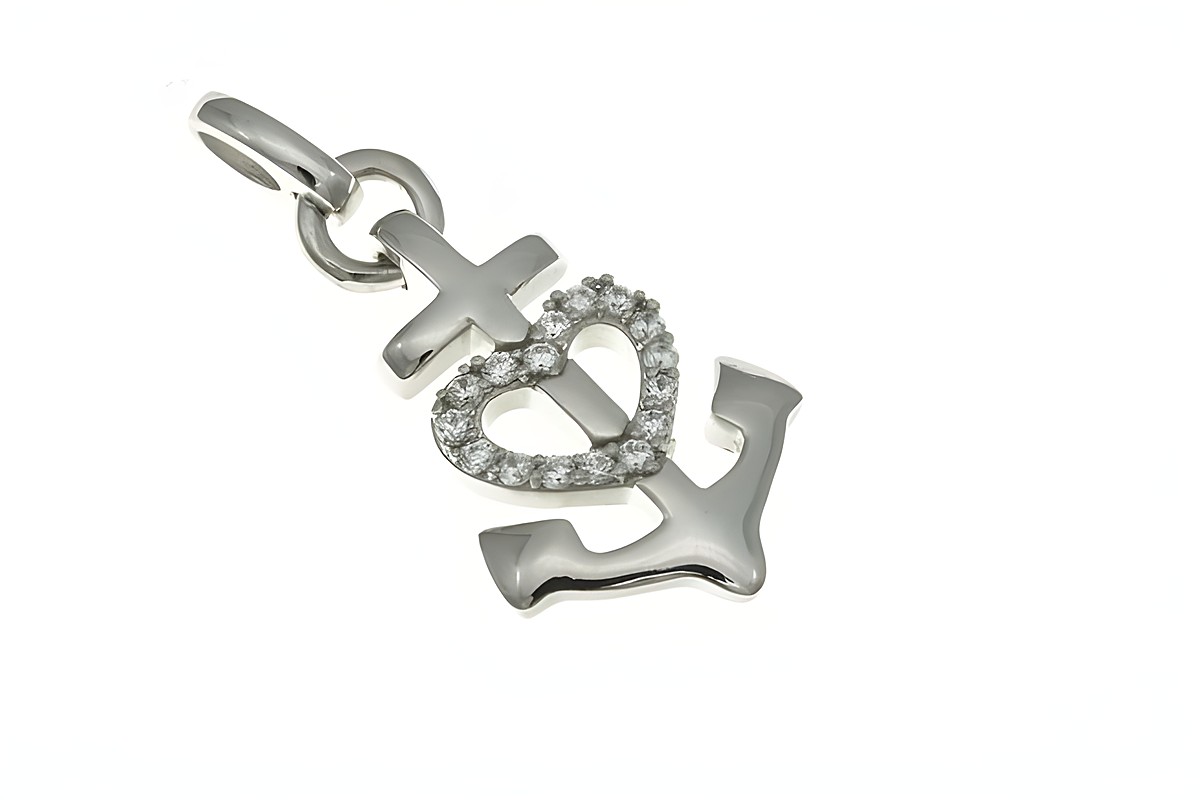 Glaube Liebe Hoffnung Anhänger aus rhodiniertem Sterling Silber mit Zirkonia, kombiniert mit einem Kreuz, einem Herzen und einem Anker, ideal für maritime Fans.