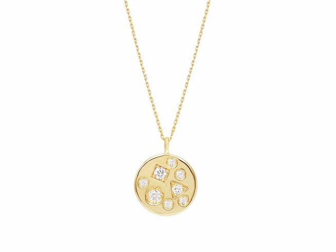 Xenox Sterling Silber Kette XS2223G mit einer Länge von 40-45 cm, gelbgold vergoldete Kareekette mit rundem Anhänger, besetzt mit verschiedenen funkelnden Steinen.