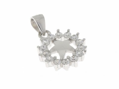 Sternanhänger aus Silber rhodiniert mit funkelnden Zirkonia-Steinen, der in einem strahlenden Design gestaltet ist, hergestellt von Juwelier Harnisch, ideal für Sonnen- und Mondliebhaber.
