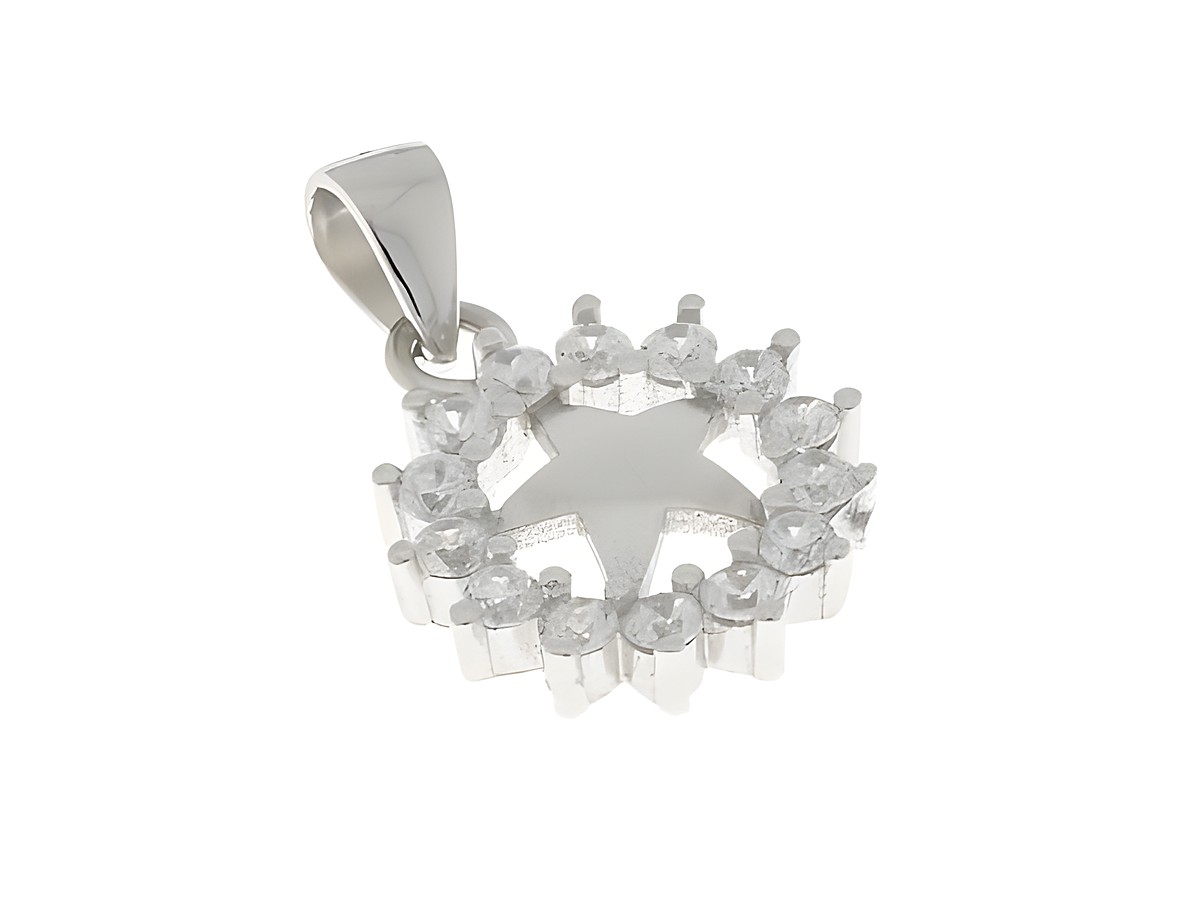 Sternanhänger aus Silber rhodiniert mit funkelnden Zirkonia-Steinen, der in einem strahlenden Design gestaltet ist, hergestellt von Juwelier Harnisch, ideal für Sonnen- und Mondliebhaber.
