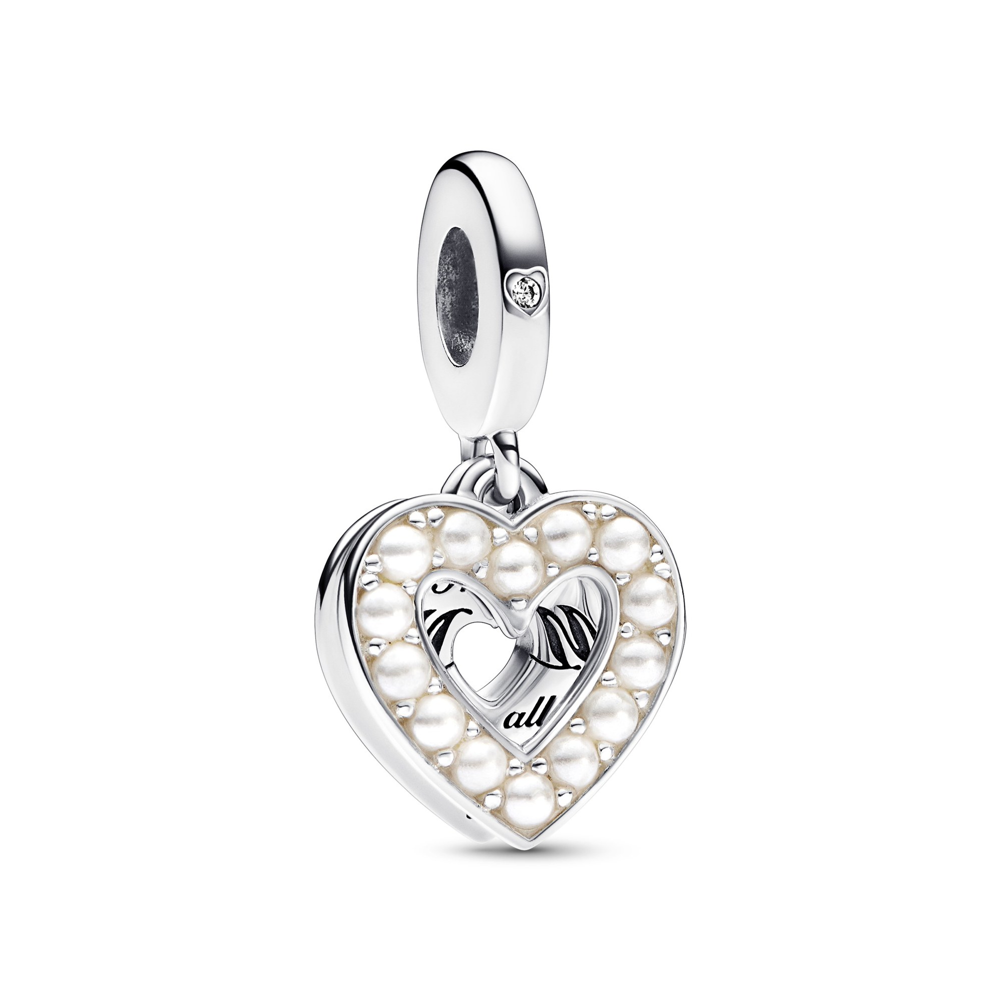 Pandora Perlmuttweißes Herz Doppelter Charm-Anhänger - Sterling Silber