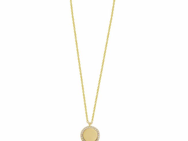 Elegante Xenox Sterling Silber Kette XS6089G mit einem klassischen Kreisanhänger in Gelbgold Vergoldung und funkelnden Details, Länge von 40 bis 45 cm. Ideal für jeden Anlass.