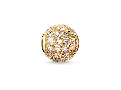 Thomas Sabo Karma Beads K0098-414-3 in crushed Pavé gold aus Sterling Silber, vergoldet in Gelbgold, verziert mit champagnerfarbenem Zirkonia, eleganter Schmuckstein.