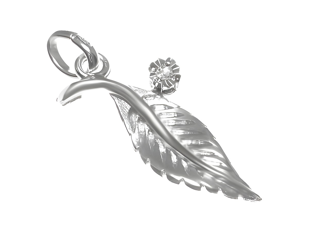 Blatt Diamant Gold 585 Anhänger aus Weißgold mit einem funkelnden Diamanten, hergestellt von Juwelier Harnisch, ideal für eleganten Schmuck.