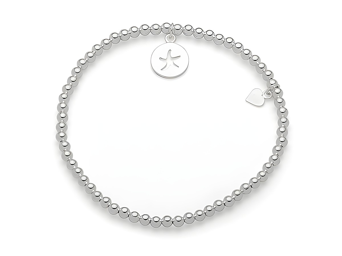 Sterling Silber Armband von DUR mit Kugeln und einem Anhänger in Form eines Seesterns, Länge 19,5 cm, elegantes Design für jeden Anlass.