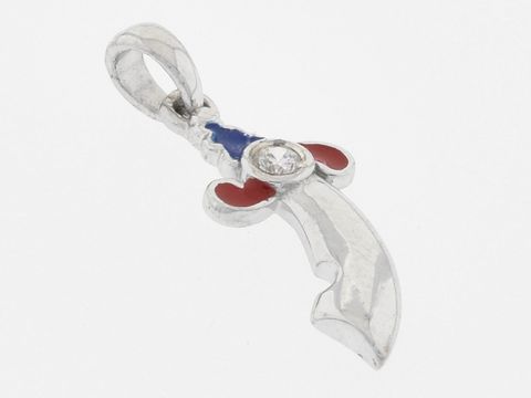 Silber Anhänger Piratensäbel rhodiniert mit Zirkonia und Lack in originellem Design für Kinder, Hersteller Juwelier Harnisch.