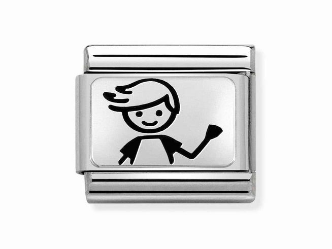 433010948-0 Silbernes Charm mit einem lächelnden Jungen, der mit der Hand winkt, aus der Kollektion Nomination Classic Sterling Silver oxid, Modell 330109 48 von Hersteller Nomination.