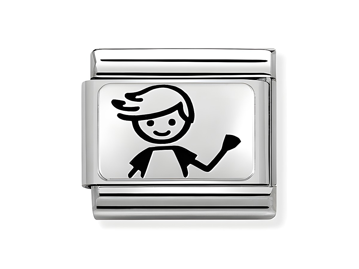 Silbernes Charm mit einem lächelnden Jungen, der mit der Hand winkt, aus der Kollektion Nomination Classic Sterling Silver oxid, Modell 330109 48 von Hersteller Nomination.