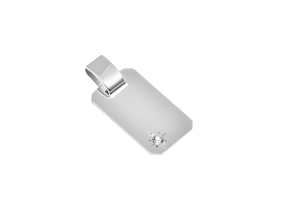 Silber Anhänger Gravurplatte mit Zirkonia 18x10mm von Juwelier Harnisch, schlichtes Design mit einem funkelnden Zirkonia in der unteren Ecke. Ideal für persönliche Gravuren.