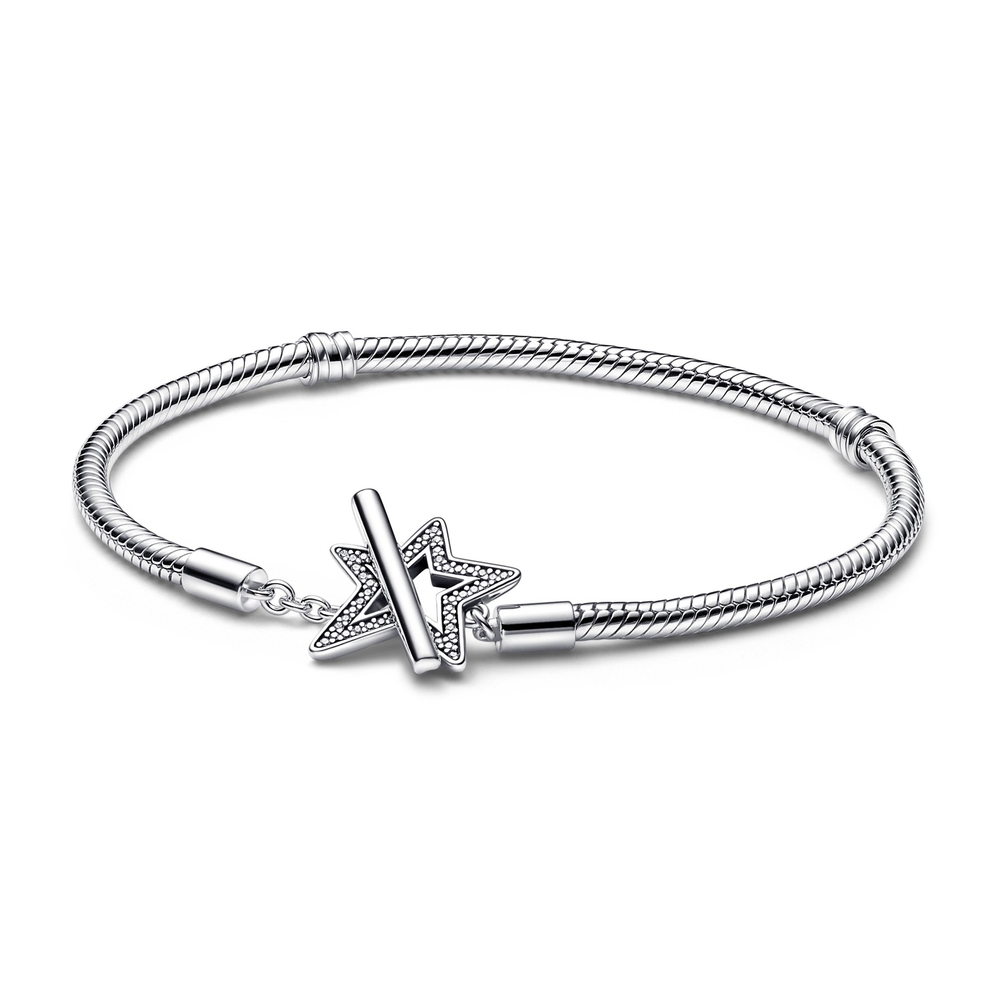 Pandora Stern T-Verschluss Schlangen-Armband - Sterling Silber - Zirkonia - Klar