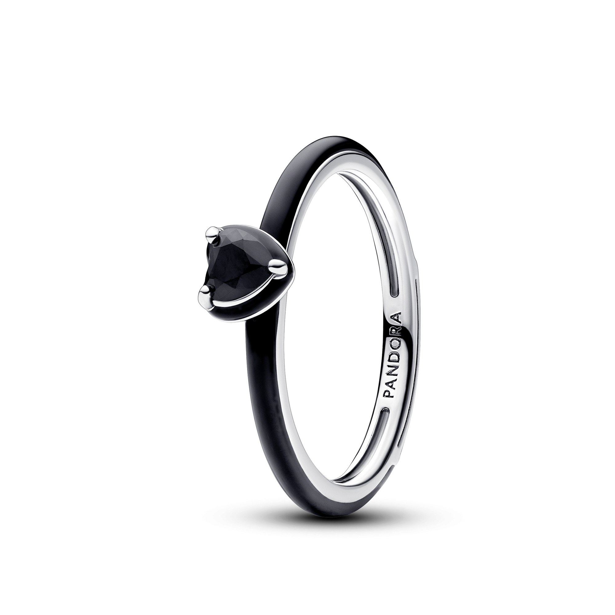 Pandora Me - Schwarzes Chakra Herz - Ring - Sterling Silber - handg. Kristall Schwarz