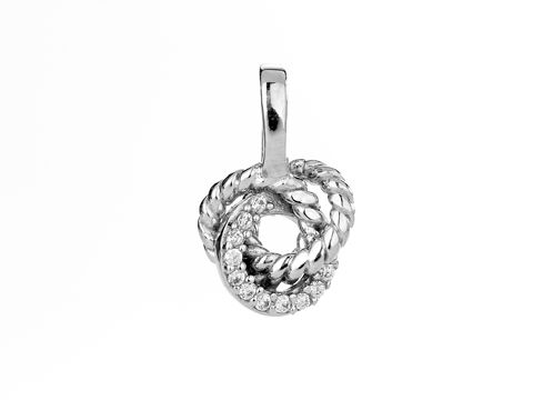 Knoten Anhänger aus Silber, rhodiniert, mit weißem Zirkonia, verschlungenes Design, Hersteller Juwelier Harnisch, ideal für maritime und seefahrts-inspirierte Schmuckstücke.