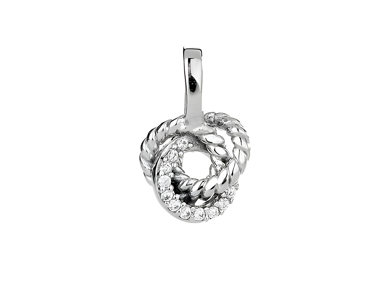 Knoten Anhänger aus Silber, rhodiniert, mit weißem Zirkonia, verschlungenes Design, Hersteller Juwelier Harnisch, ideal für maritime und seefahrts-inspirierte Schmuckstücke.