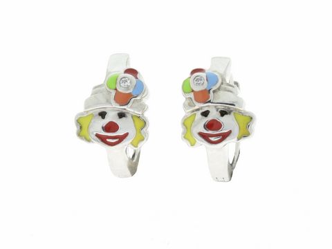 Ohrringe Creolen in lustigem Clown-Design aus rhodiniertem Silber, ideal für Kinder, gefertigt vom Juwelier Harnisch. Perfekte Ergänzung für ein fröhliches Outfit.