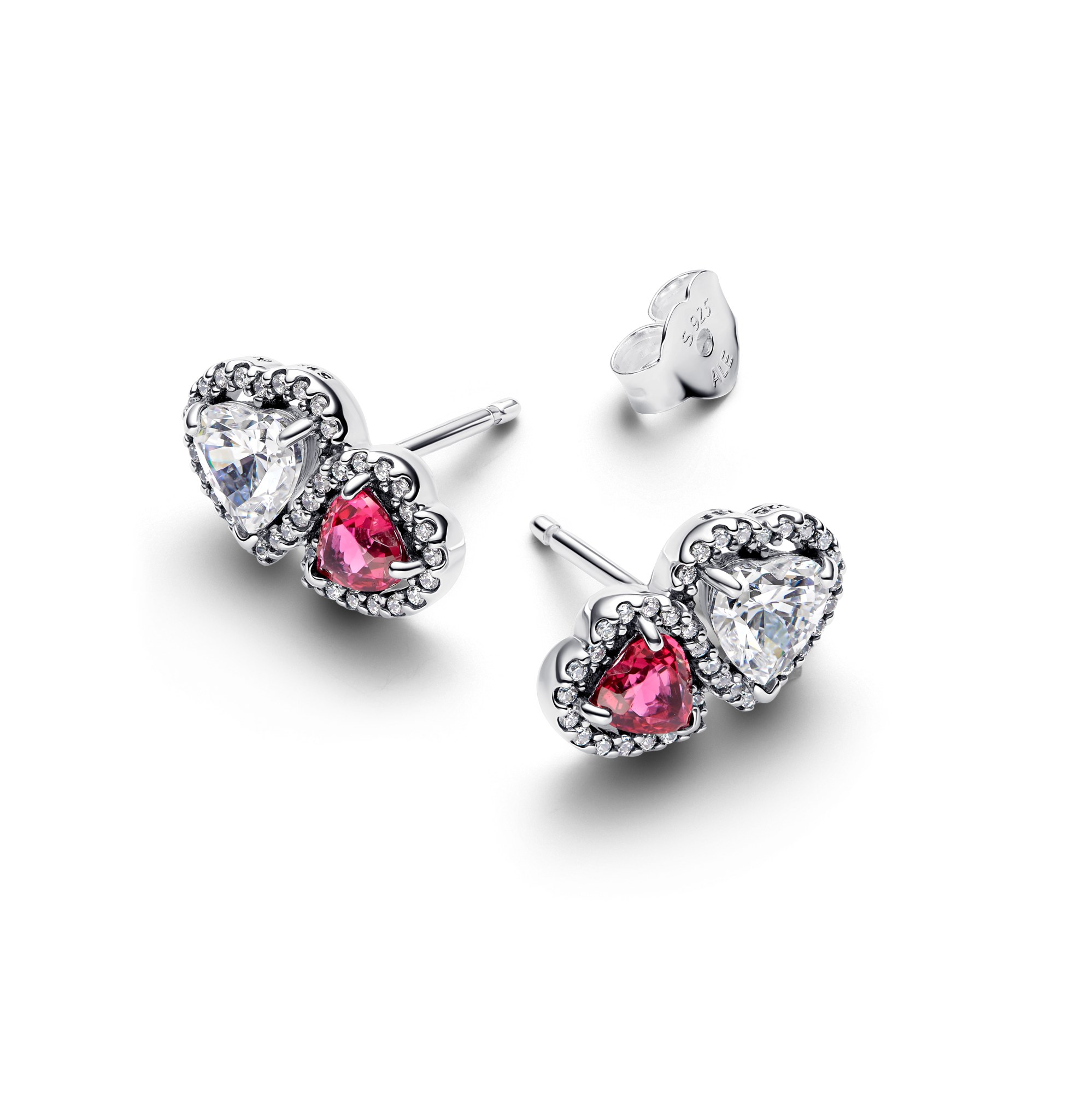 Pandora Ohrstecker Hearts aus Silber & rotem Kirschen - Jubiläumskristall & Zirkonia – Ansicht 2