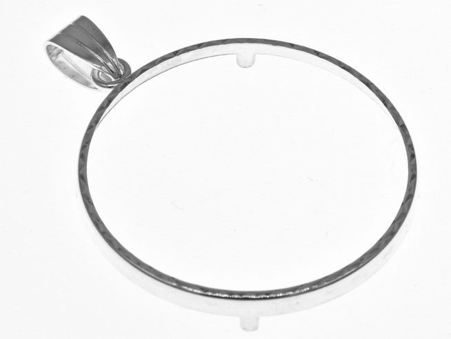 Münzfassung Anhänger diamantiert aus 925 Sterling Silber mit einem Durchmesser von 34 mm, geeignet für Münzen bis 3,5 cm, hergestellt von Juwelier Harnisch.