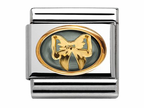 Classic SCHLEIFE mit Perlmutt verziert in Gold, EDELSTEINE DOUBLE mit SYMBOL, Hersteller Nomination, Oval, elegantes Schmuckstück für Armbänder.