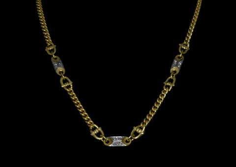 Gold Panzerkette Collier aus 585 Gold mit verführerischem Design, verziert mit einem Diamanten von 0,07 ct W/Vsi, bicolor, Länge 42,5 cm, Hersteller Juwelier Harnisch.