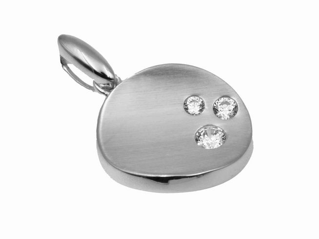 Edel Anhänger aus 925 Sterling Silber, teilmattiert und rhodiniert, verziert mit drei Zirkonia. Hersteller Juwelier Harnisch, diverse Motive verfügbar.
