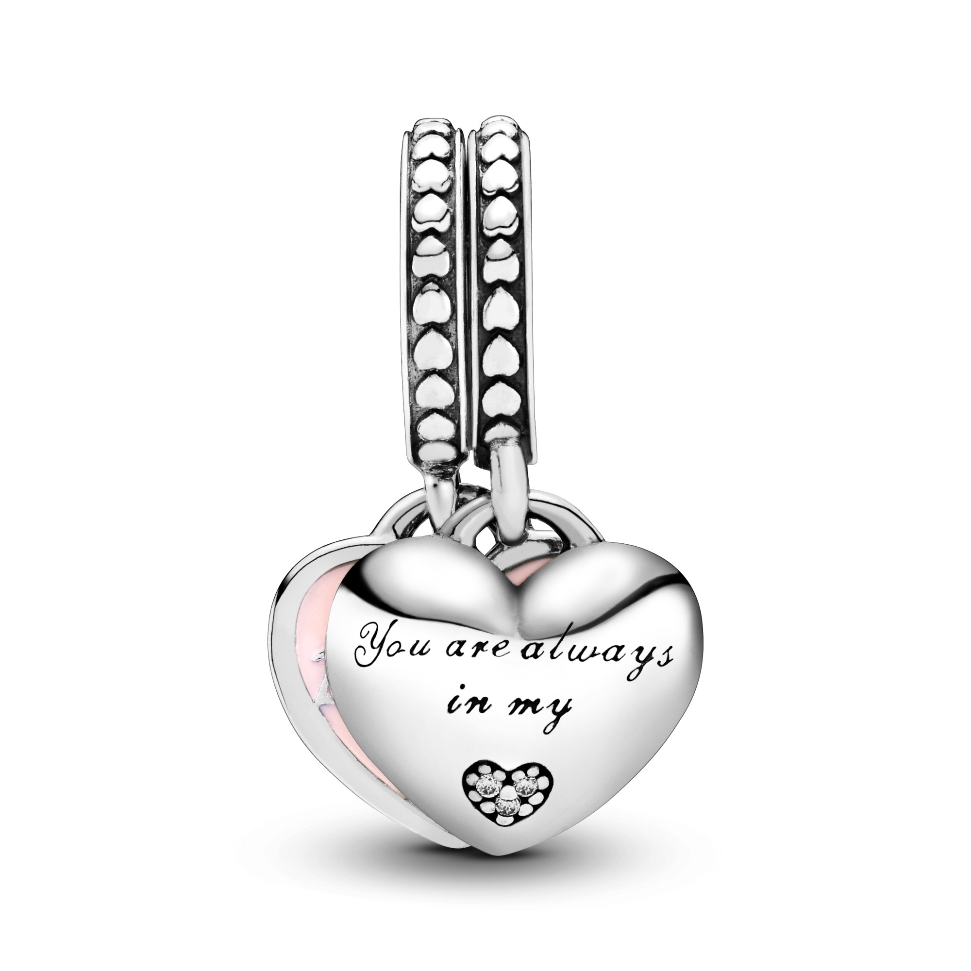 Pandora Mother & Daughter Hearts Charm-Anhänger - Sterling Silber - Zirkonia + Emaille Pink – Ansicht 4