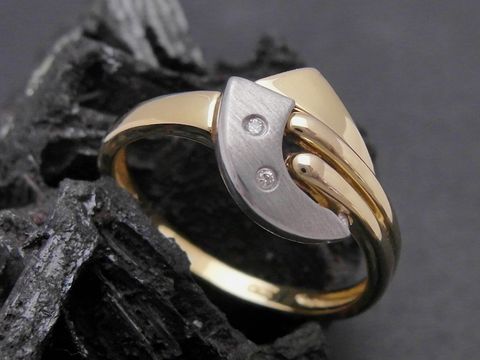 Gold Ring außergewöhnlich Gold 585 bicolor mit Brillant in Größe 55, Hersteller Juwelier Harnisch, bis Größe 56/18.