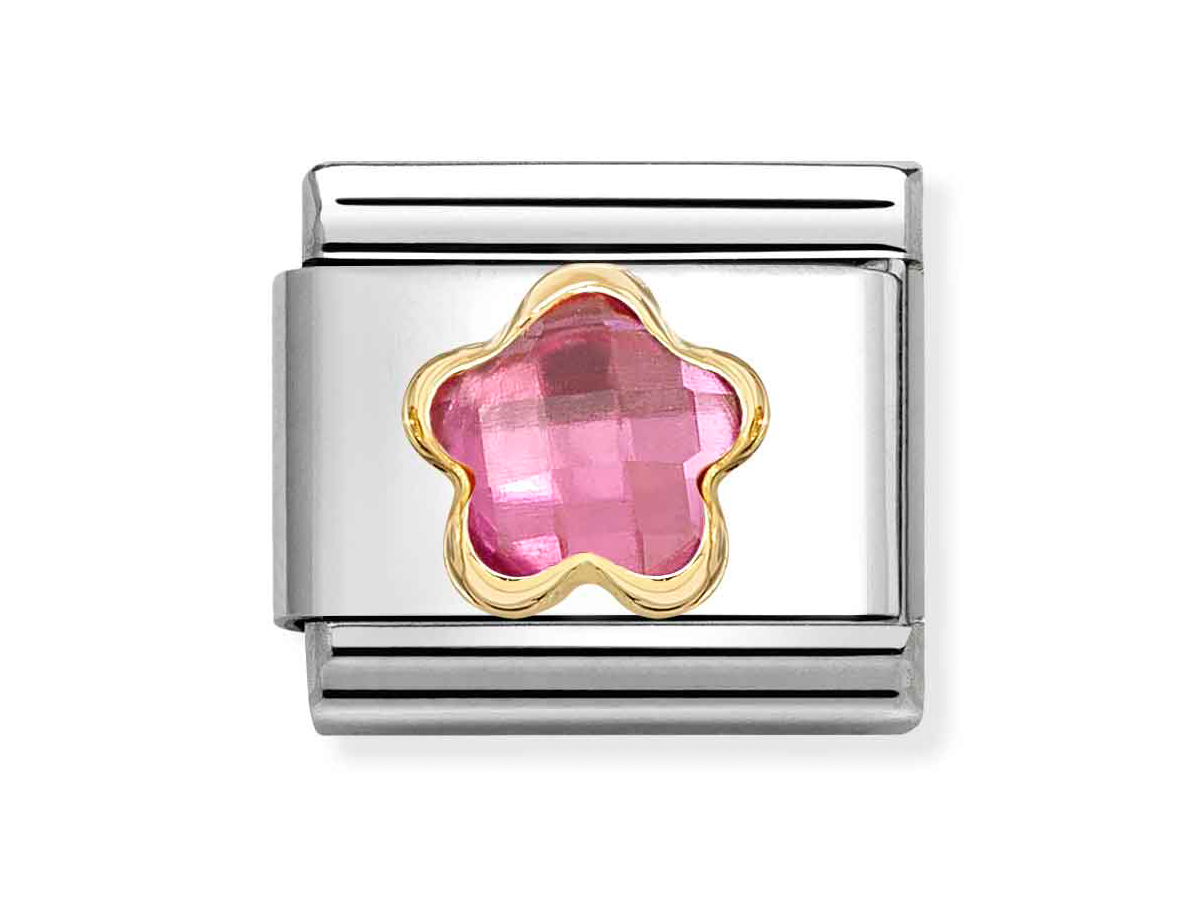 Nomination 030615 43 - CLASSIC Zirkonia-Blüte in 750/- Gelbgold-Fassung - Magenta