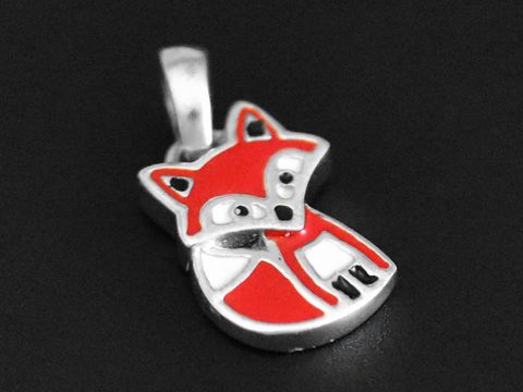 Niedlicher Fuchs Silber Anhänger, rhodiniert mit Emaille, Hersteller Juwelier Harnisch, ideal für Tierliebhaber.