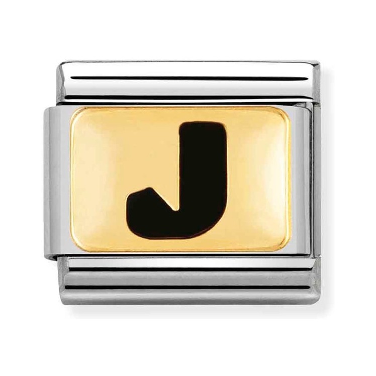 Nomination Composable Classic Charm Buchstabe J schwarz - Edelstahl, Gold 750 Gelbgold, Emaille