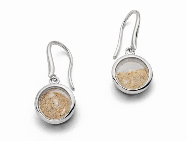 DUR Schmuck O4835 - Sterling Silber Ohrringe Ohrhänger mit Sandsturm Design, enthaltenen Strandsand und Muschel, schimmernde runde Anhänger mit feinem Detail, eleganter Look.