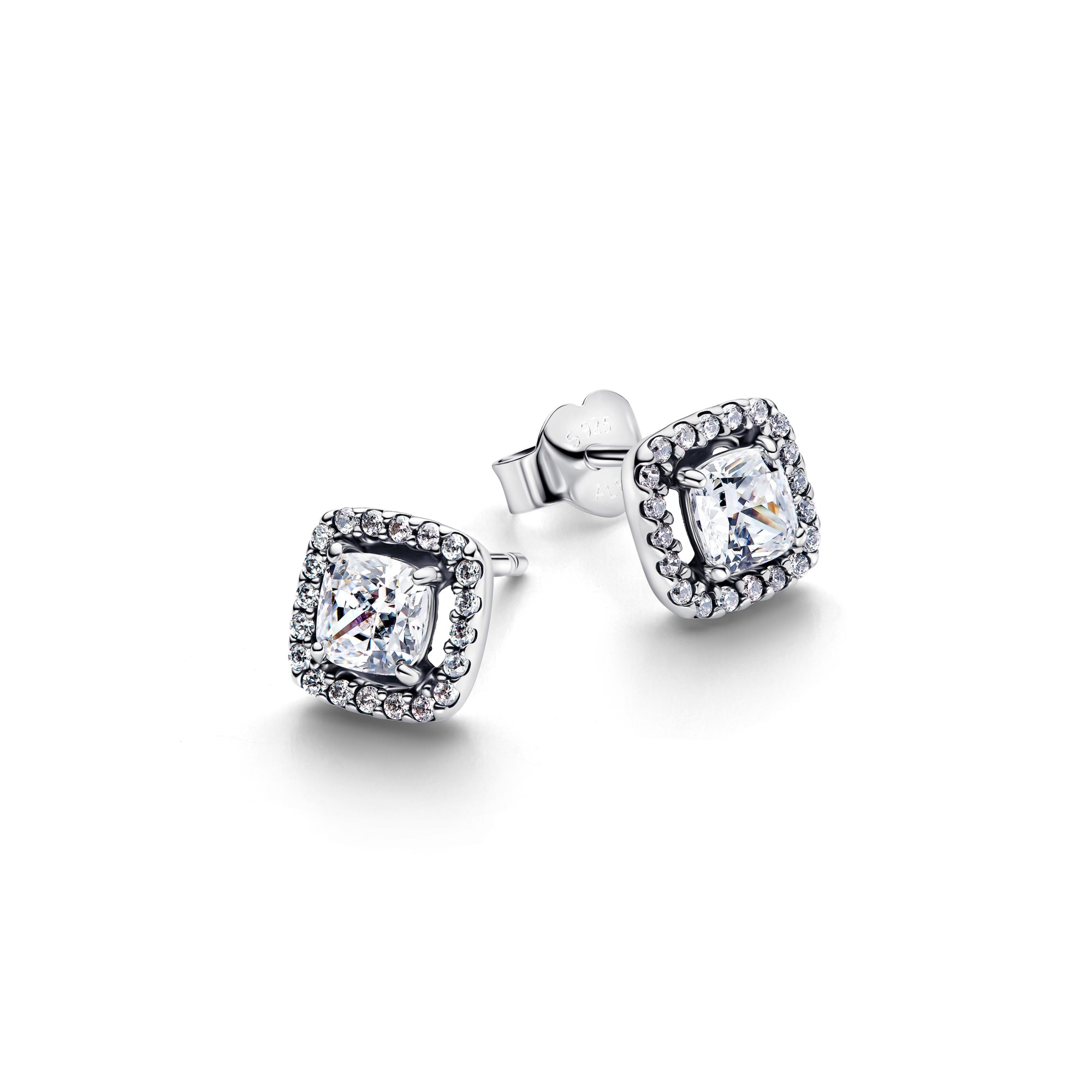 Pandora Quadratische Strahlenkranz Ohrstecker - Sterling Silber - Zirkonia – Ansicht 2