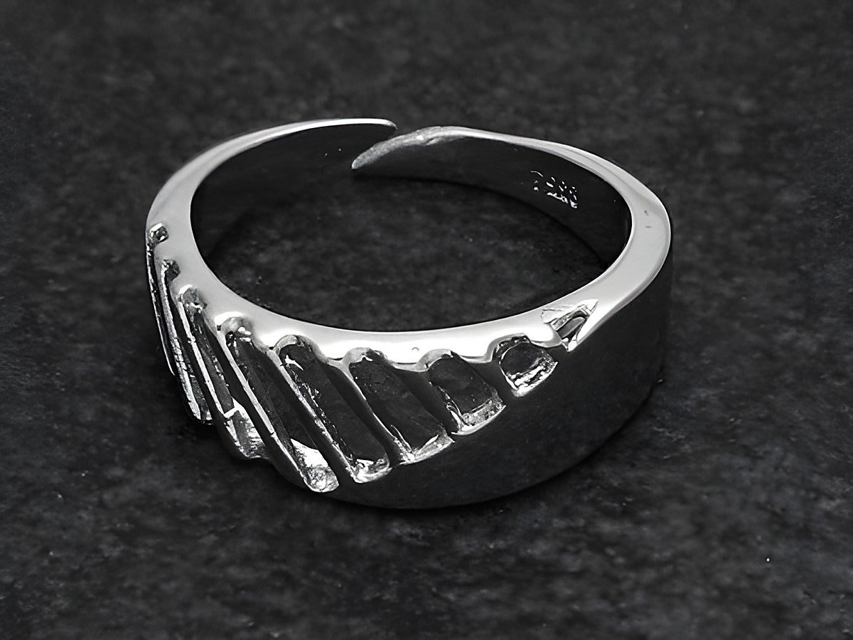 Silberring in modischem Design, wenig verstellbar, rhodiniert ohne Stein, gefertigt vom Juwelier Harnisch, ideal für elegante Anlässe.
