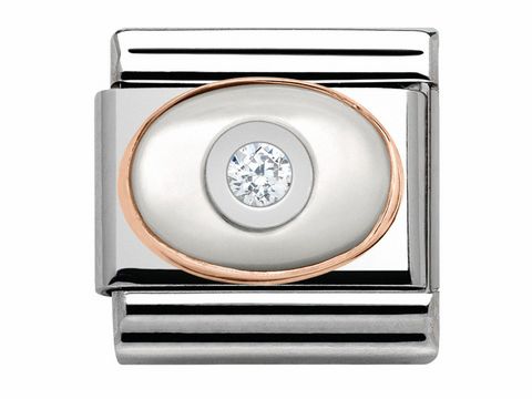 443050401-0 Classic Roségold und weißer Perlmutt mit weißem Zirkon, elegantes Design, glänzende Oberfläche und feine Linien, ideal für persönlichen Schmuck oder als Geschenk.